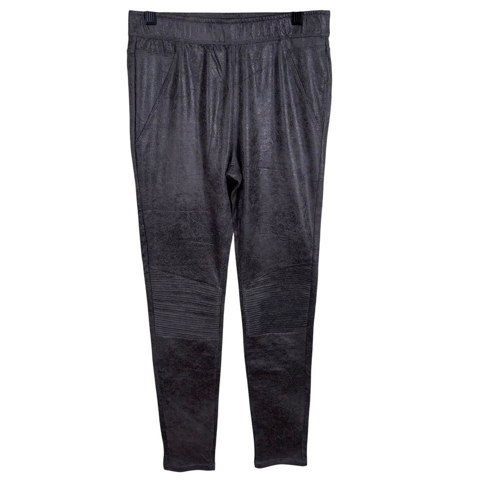 Wishlist Womens Charcoal Grey Metallic Faux Leather Moto Jogger Pants Size Small